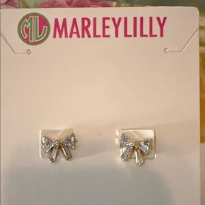 Marleylilly Gold Bow Crystal Stud Earrings - White/Clear